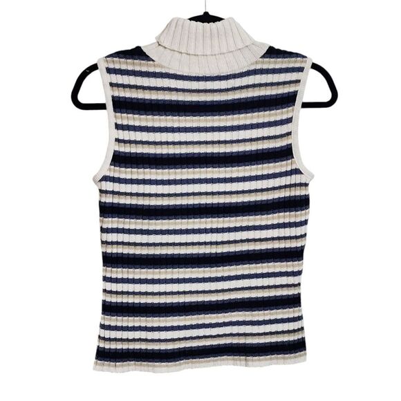 Vintage top Y2K 90s striped sleeveless turtle neck grunge Goblincore L - Picture 2 of 4